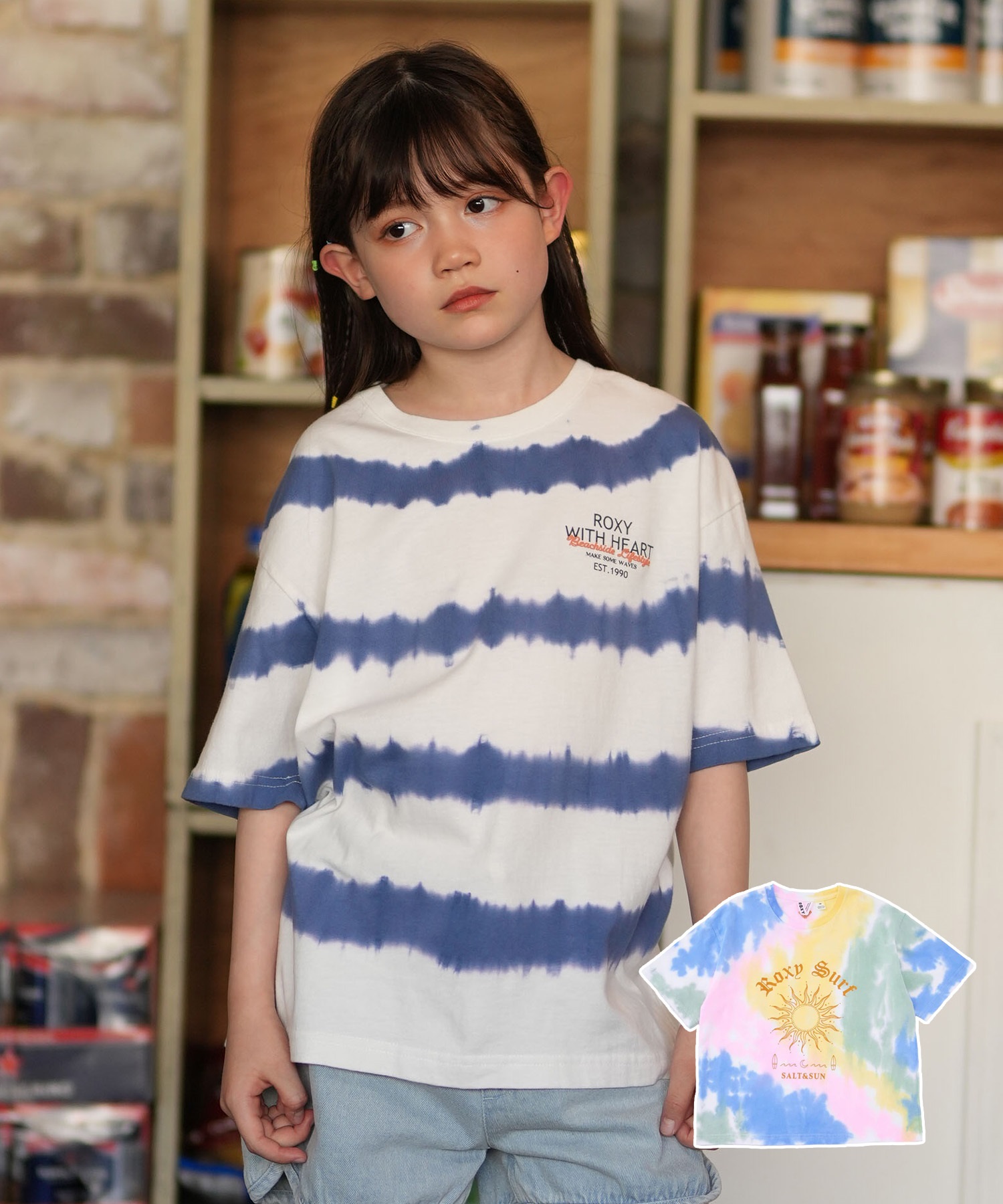 ROXY ロキシー 半袖 Tシャツ キッズ ジュニア 子供 オーバーサイズ MINI MAKE SOME WAVES TST261119(MUL1-130cm)