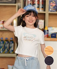 ROXY ロキシー 半袖 Tシャツ キッズ ジュニア ショート丈 MINI SUNSET CHASER TST261661M ムラサキスポーツ限定(NVY-130cm)
