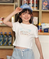 ROXY ロキシー 半袖 Tシャツ キッズ ジュニア ショート丈 MINI SUNSET CHASER TST261661M ムラサキスポーツ限定(WHT-130cm)