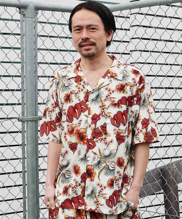 LOST ロスト 半袖 シャツ メンズ 総柄 ストレッチ セットアップ対応 LM6S-2401