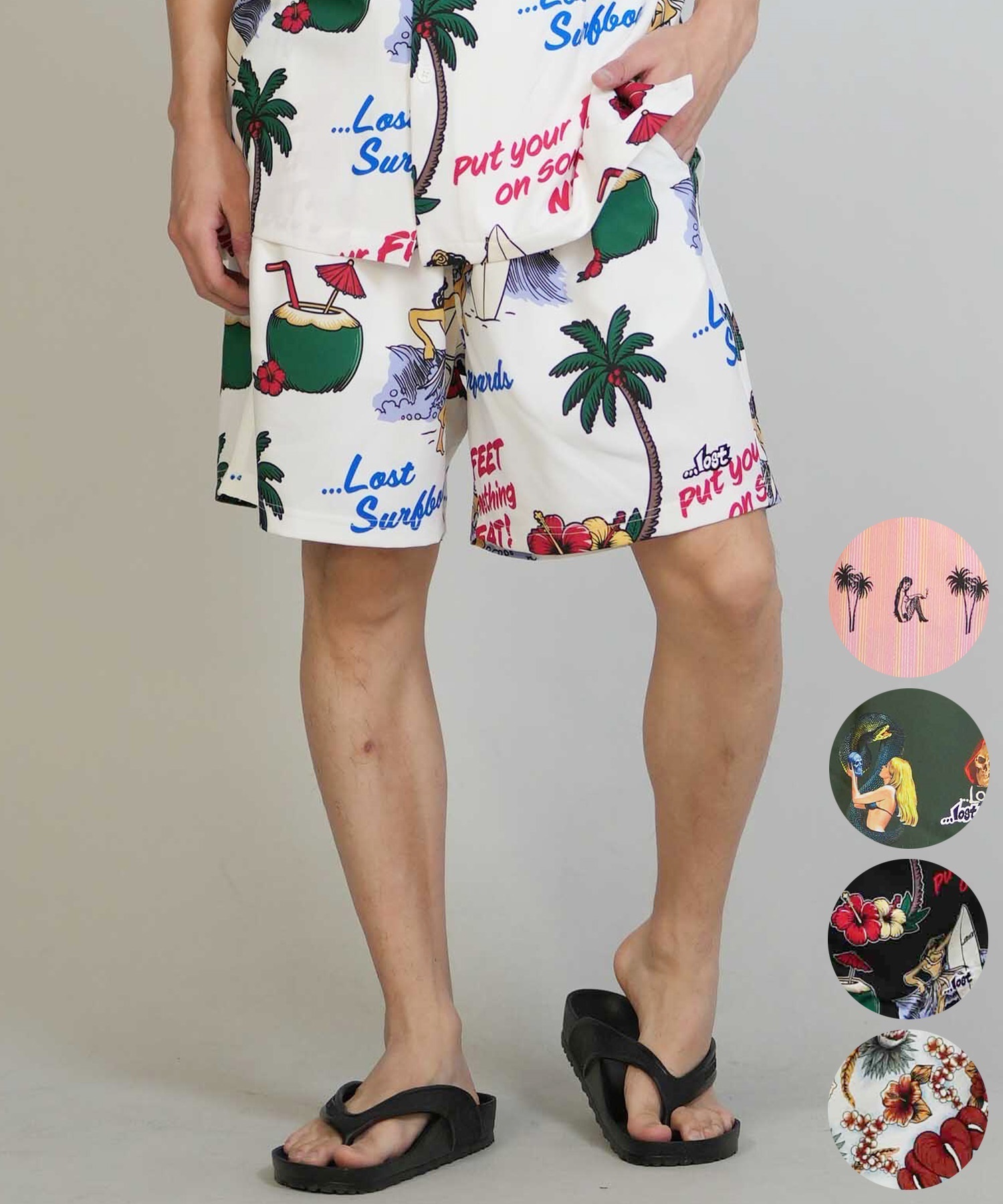 新品　PGG ストレッチ　メンズ総柄ショートパンツ　6 LOST ロスト ハーフパンツ ショートパンツ メンズ ショーツ 総柄