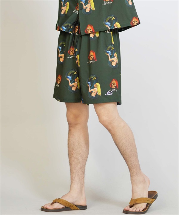 LOST ロスト ハーフパンツ ショートパンツ メンズ ショーツ 総柄 ストレッチ セットアップ対応 LM6S-3302