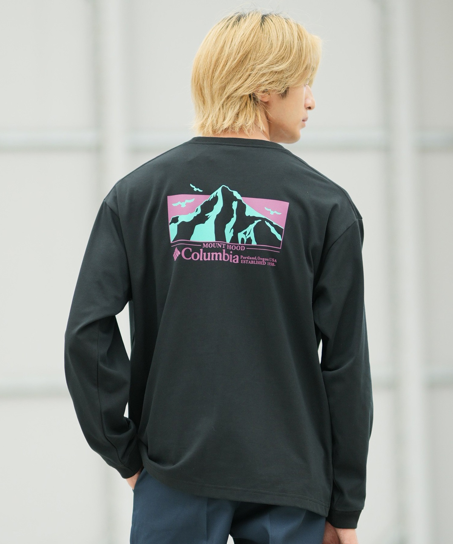 ブラックウィドー 墨色変態 両面両腕プリント 長袖カットソー XLブルー ■ ◆ columbia コロンビア 長袖 Tシャツ ロンT メンズ バックプリント ロゴ
