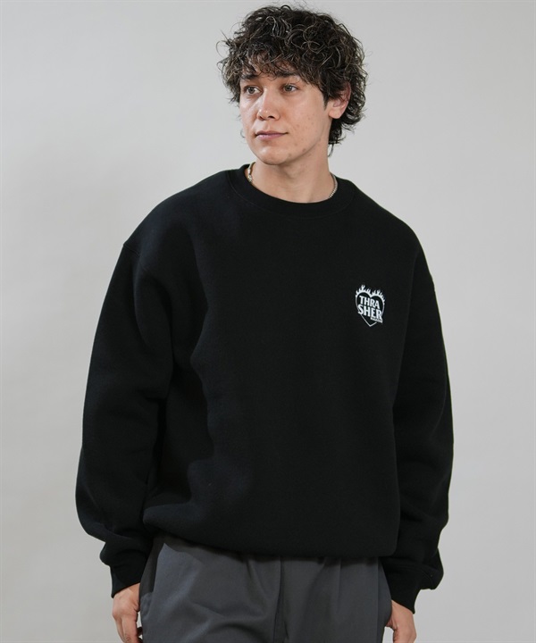 THRASHER スラッシャー トレーナー スウェット メンズ 裏起毛 450gCVCワッペン刺繍トレーナー 264TH1TR110 ムラサキスポーツ限定