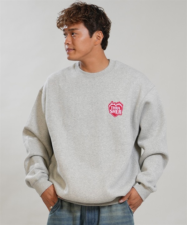 THRASHER スラッシャー トレーナー スウェット メンズ 裏起毛 450gCVCワッペン刺繍トレーナー 264TH1TR110 ムラサキスポーツ限定