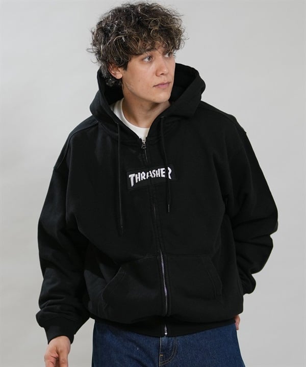 THRASHER スラッシャー ジップアップ パーカー フーディー メンズ 裏毛 420gパウダーブリーチ加工POパーカー 264TH1PK101 ムラサキスポーツ限定