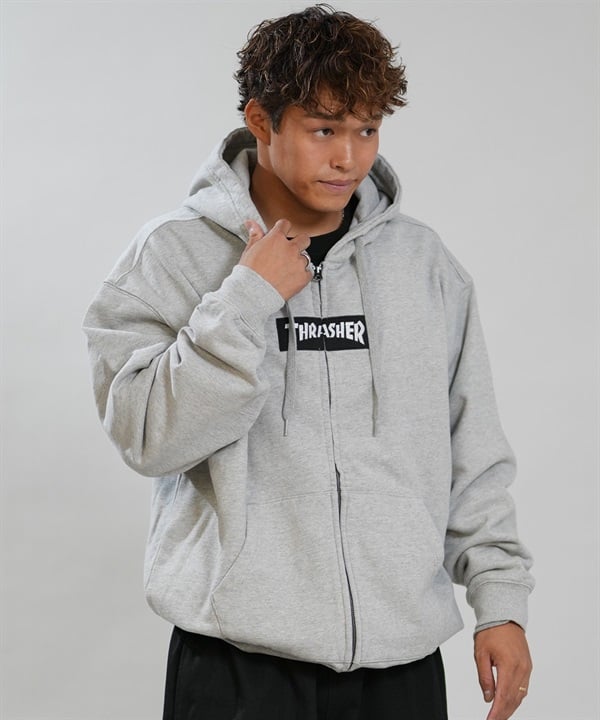 THRASHER スラッシャー ジップアップ パーカー フーディー メンズ 裏毛 420gパウダーブリーチ加工POパーカー 264TH1PK101 ムラサキスポーツ限定