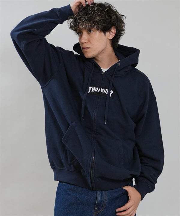 THRASHER スラッシャー ジップアップ パーカー フーディー メンズ 裏毛 420gパウダーブリーチ加工POパーカー 264TH1PK101 ムラサキスポーツ限定