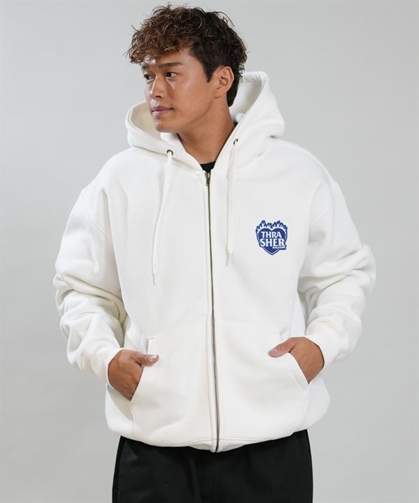 THRASHER スラッシャー ジップアップ パーカー フーディー メンズ 裏起毛 450gCVCワッペン刺繍ZIPパーカー 264TH1PK111 ムラサキスポーツ限定