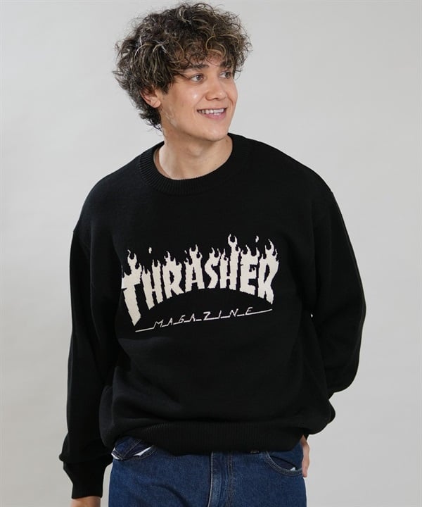 THRASHER スラッシャー ニット セーター メンズ ロゴ JQDニット 264TH1KN103 ムラサキスポーツ限定