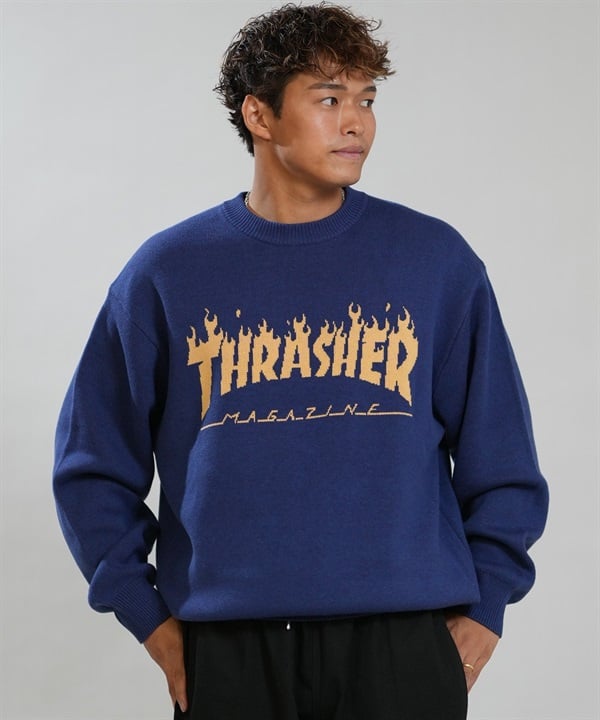 THRASHER スラッシャー ニット セーター メンズ ロゴ JQDニット 264TH1KN103 ムラサキスポーツ限定