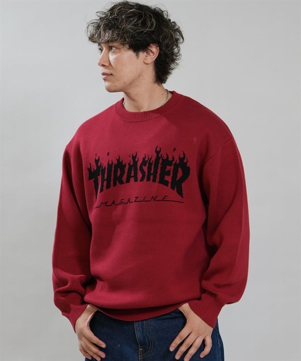 THRASHER スラッシャー ニット セーター メンズ ロゴ JQDニット 264TH1KN103 ムラサキスポーツ限定