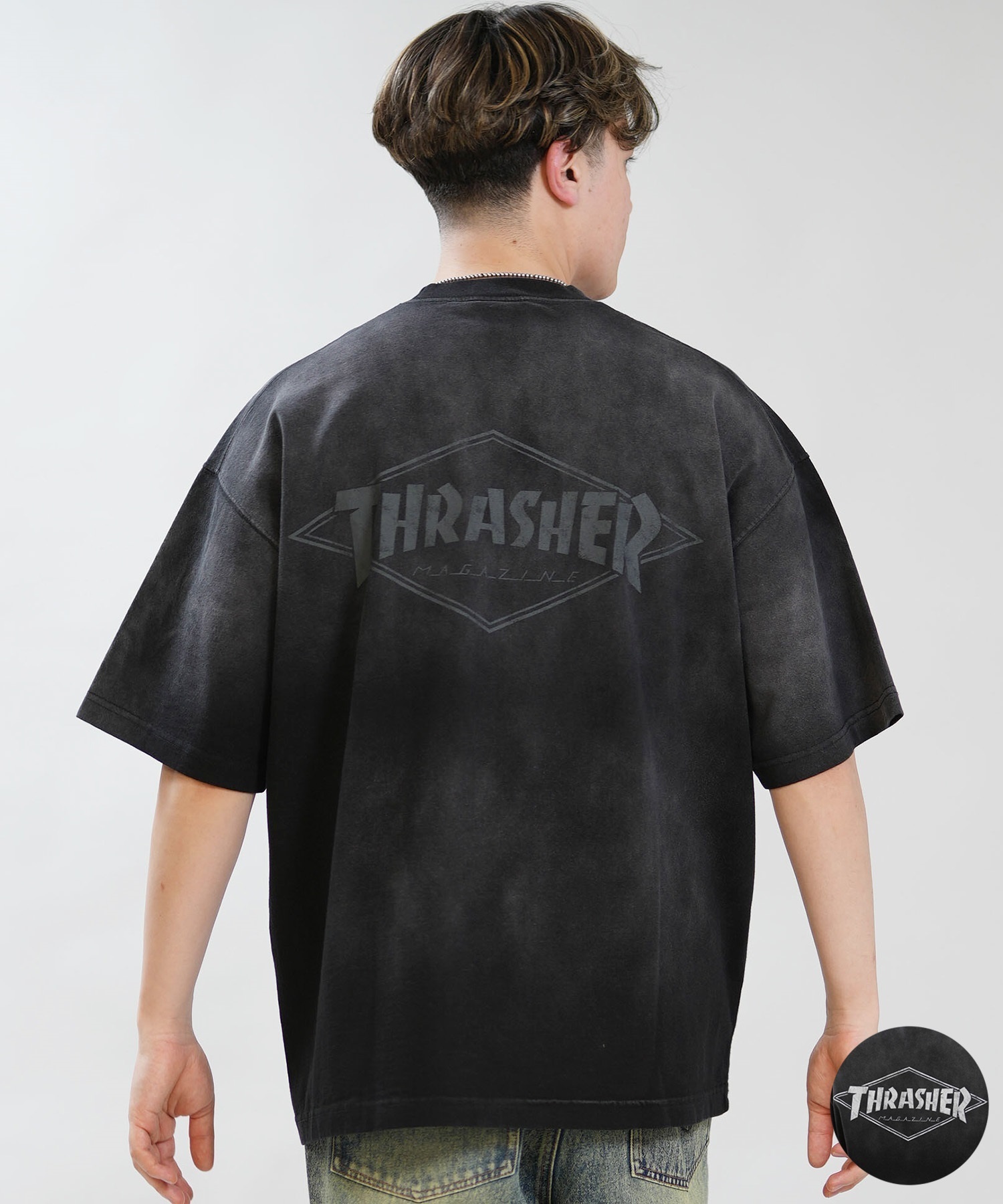 ゲンテン　スラッシャー　ジャンク商品　展示用 THRASHER スラッシャー 半袖 Tシャツ メンズ バックプリント 古着風