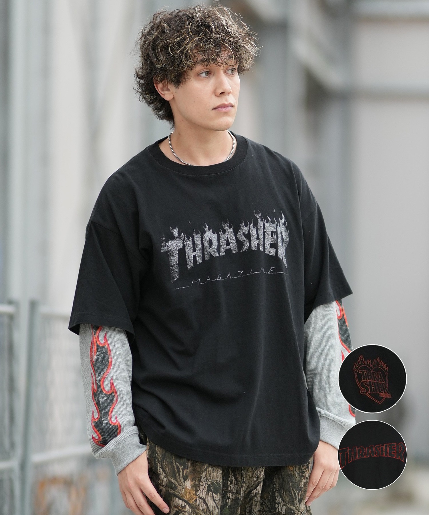 THRASHER スラッシャー 長袖 Tシャツ ロンT メンズ フェイクレイヤード