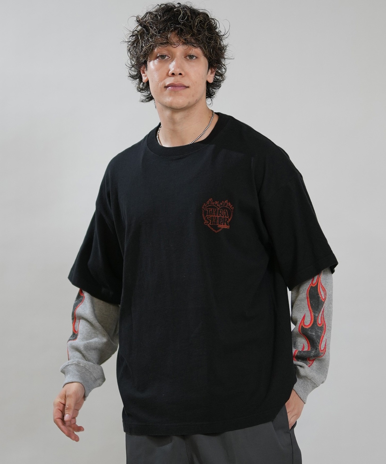THRASHER スラッシャー 長袖 Tシャツ ロンT メンズ フェイクレイヤード