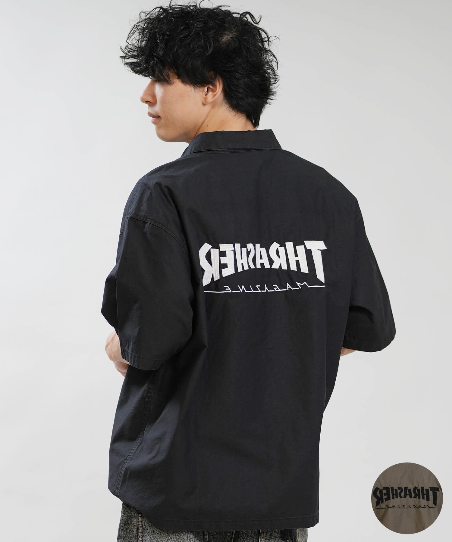 THRASHER スラッシャー 半袖 シャツ メンズ バックプリント 古着風 ヴィンテージ加工 262TH1SH090(GRY-M)