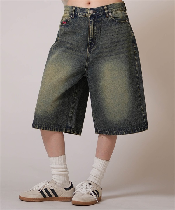 THRASHER スラッシャー ハーフパンツ レディース デニム Gパン オーバーダイ加工デニムショーツ 262TH2SP089 ムラサキスポーツ限定