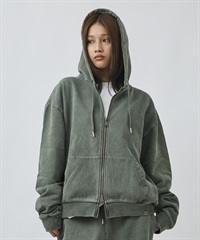DEAR LAUREL ディアローレル ジップアップ パーカー フーディー メンズ ピグメント加工 無地 裏毛 セットアップ対応 DL26F-1202(OLV-M)