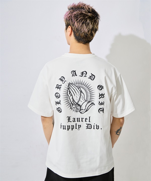 DEAR LAUREL ディアローレル 半袖 Tシャツ メンズ バックプリント LETTER SOUL PRAYING HAND DL26S-2104