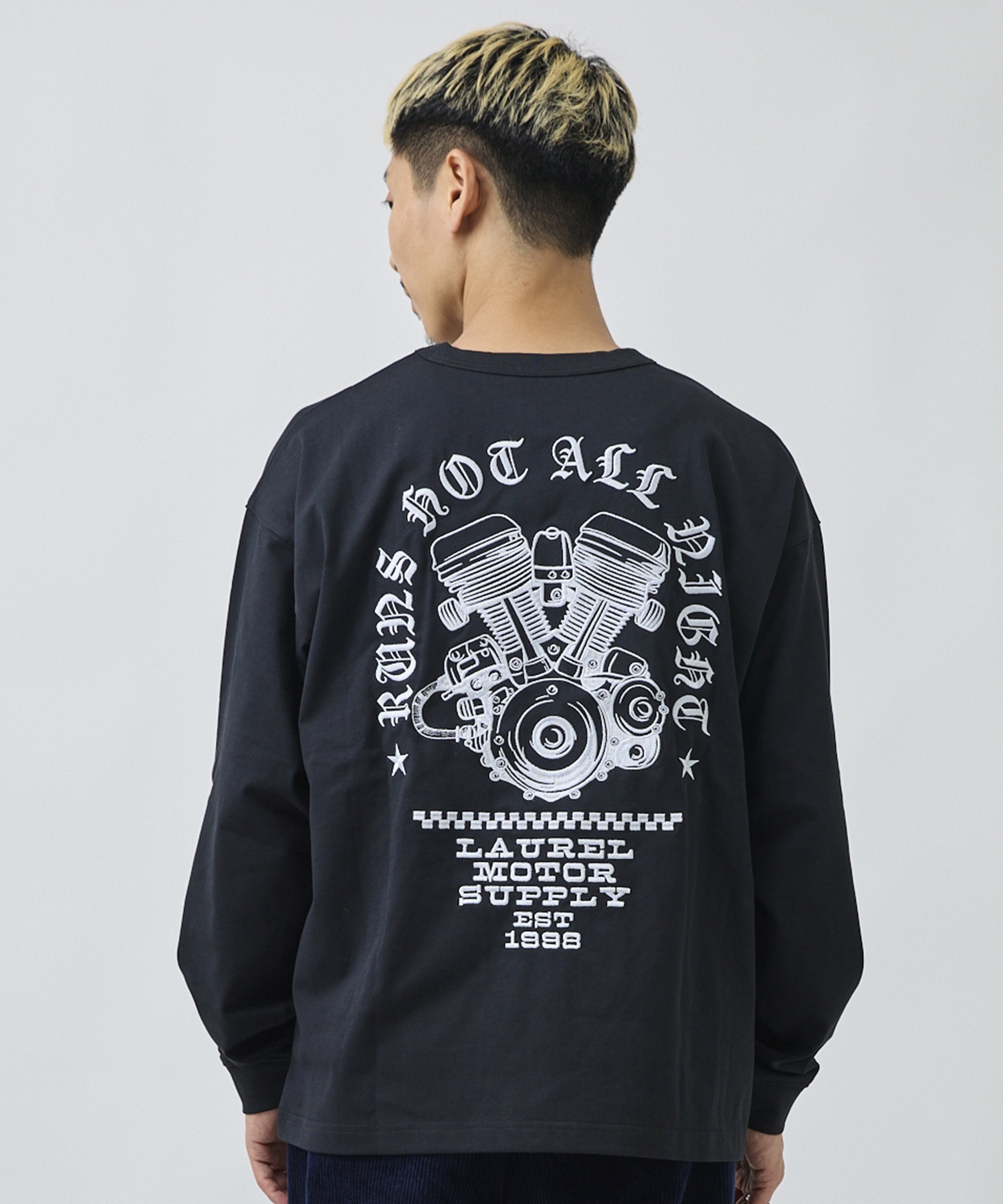 DEAR LAUREL ディアローレル 長袖 Tシャツ ロンT メンズ バックプリント DL26F-2203(BLK-M)