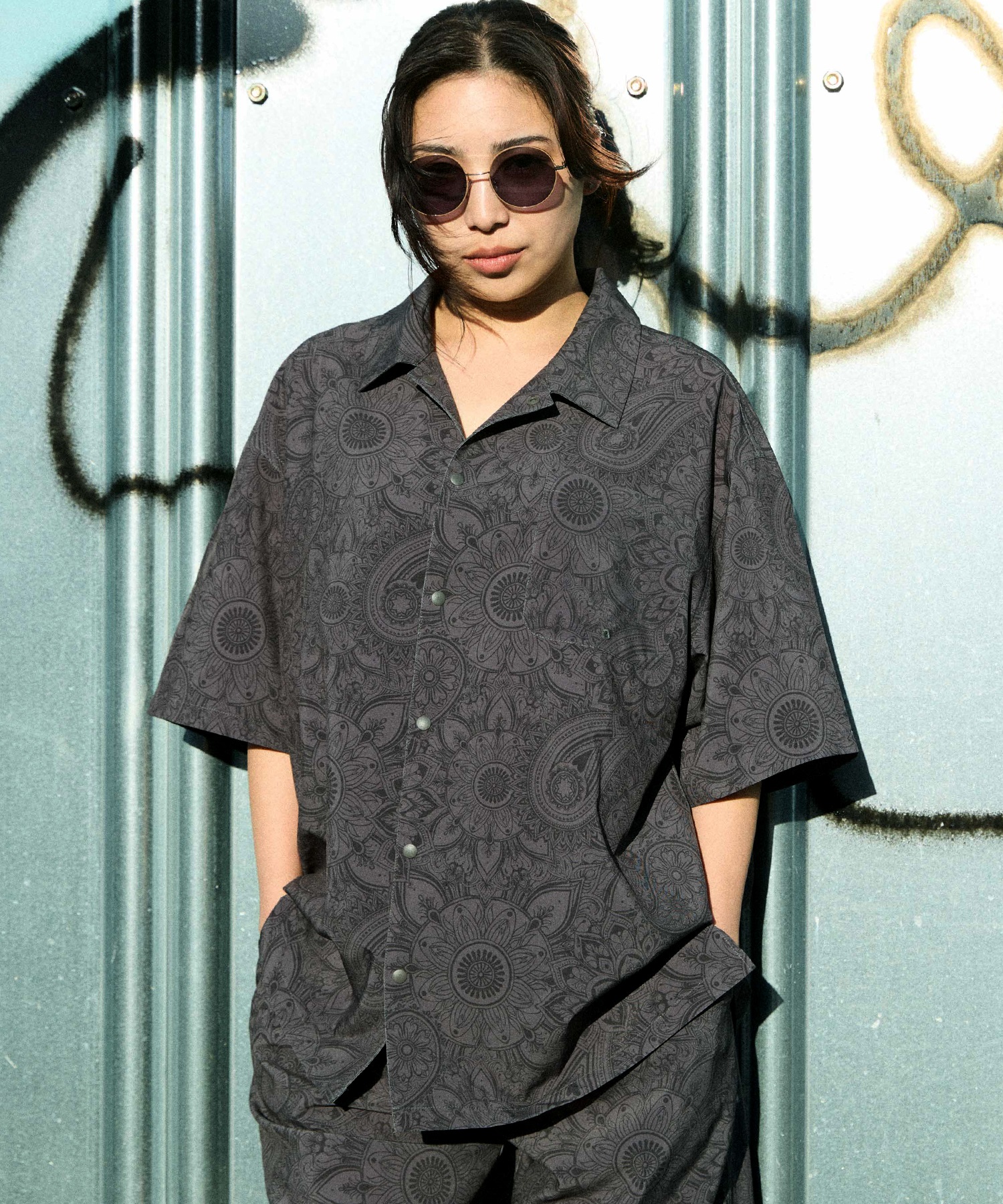 DEAR LAUREL ディアローレル 半袖 シャツ メンズ 水陸両用 VACATION SHIRT DL26S-2403(BLK-M)