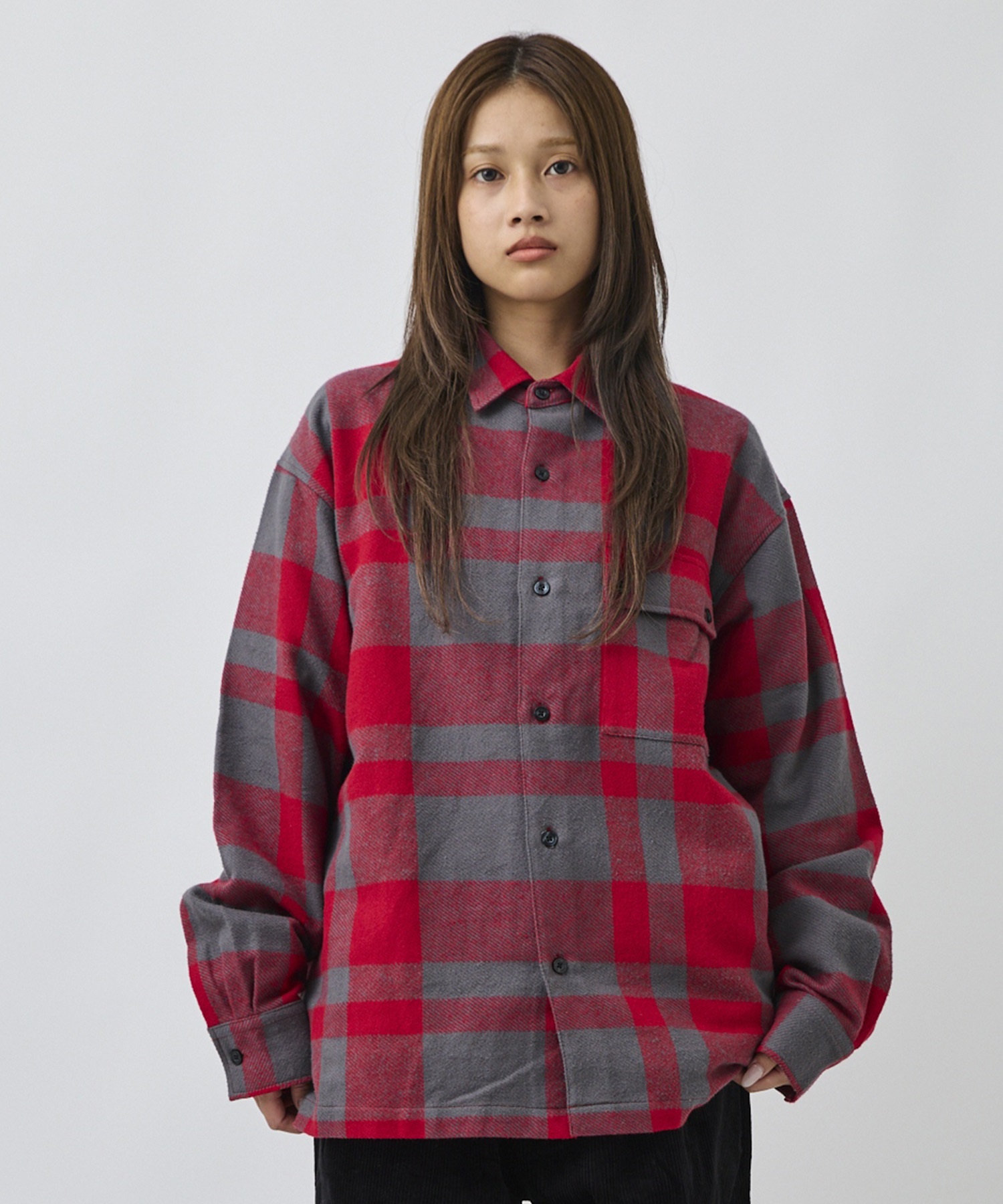 DEAR LAUREL ディアローレル 長袖 シャツ メンズ ネルシャツ チェックシャツ DL26F-2602(RED-M)