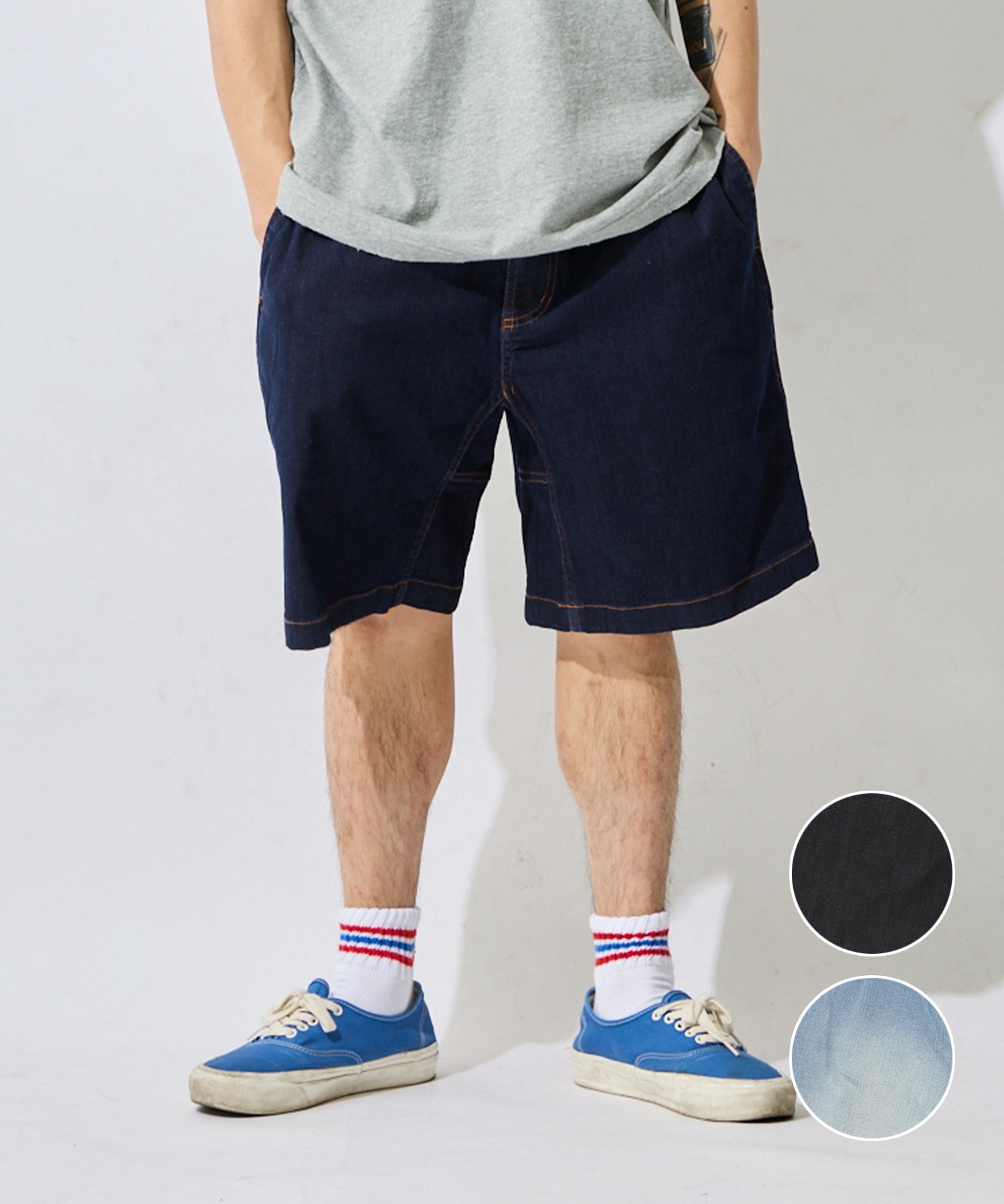 DEAR LAUREL ディアローレル ハーフパンツ ショートパンツ メンズ シンプル DENIM LOOSE SHORT GMP6-S2067(BLU-M)