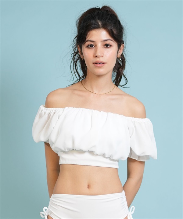 Beach Queen ビーチクイーン 水着 単品 トップス レディース 2WAY オフショルダー シフォン パフスリーブ ブラトップ 413830 ムラサキスポーツ限定