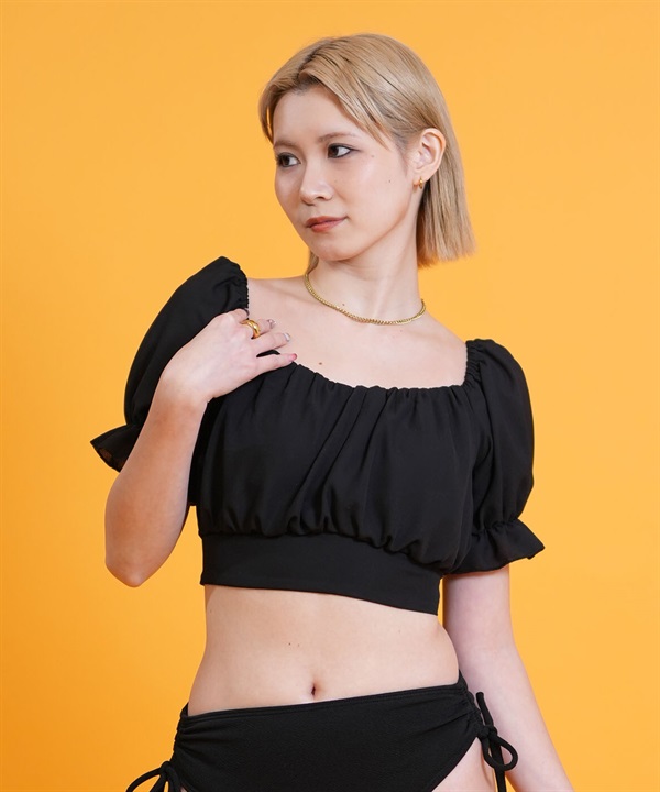 Beach Queen ビーチクイーン 水着 単品 トップス レディース 2WAY オフショルダー シフォン パフスリーブ ブラトップ 413830 ムラサキスポーツ限定
