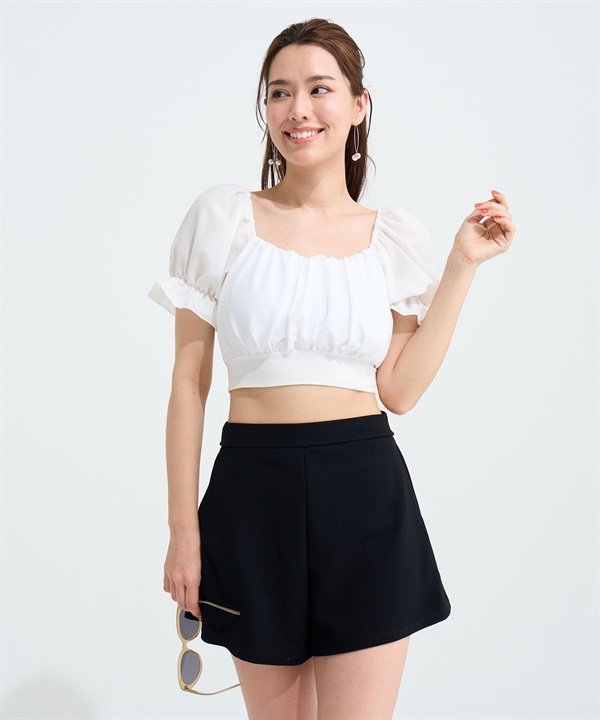 Beach Queen ビーチクイーン 水着 セット ビキニ レディース 3点セット リボン シフォン パフスリーブ 418200 ムラサキスポーツ限定