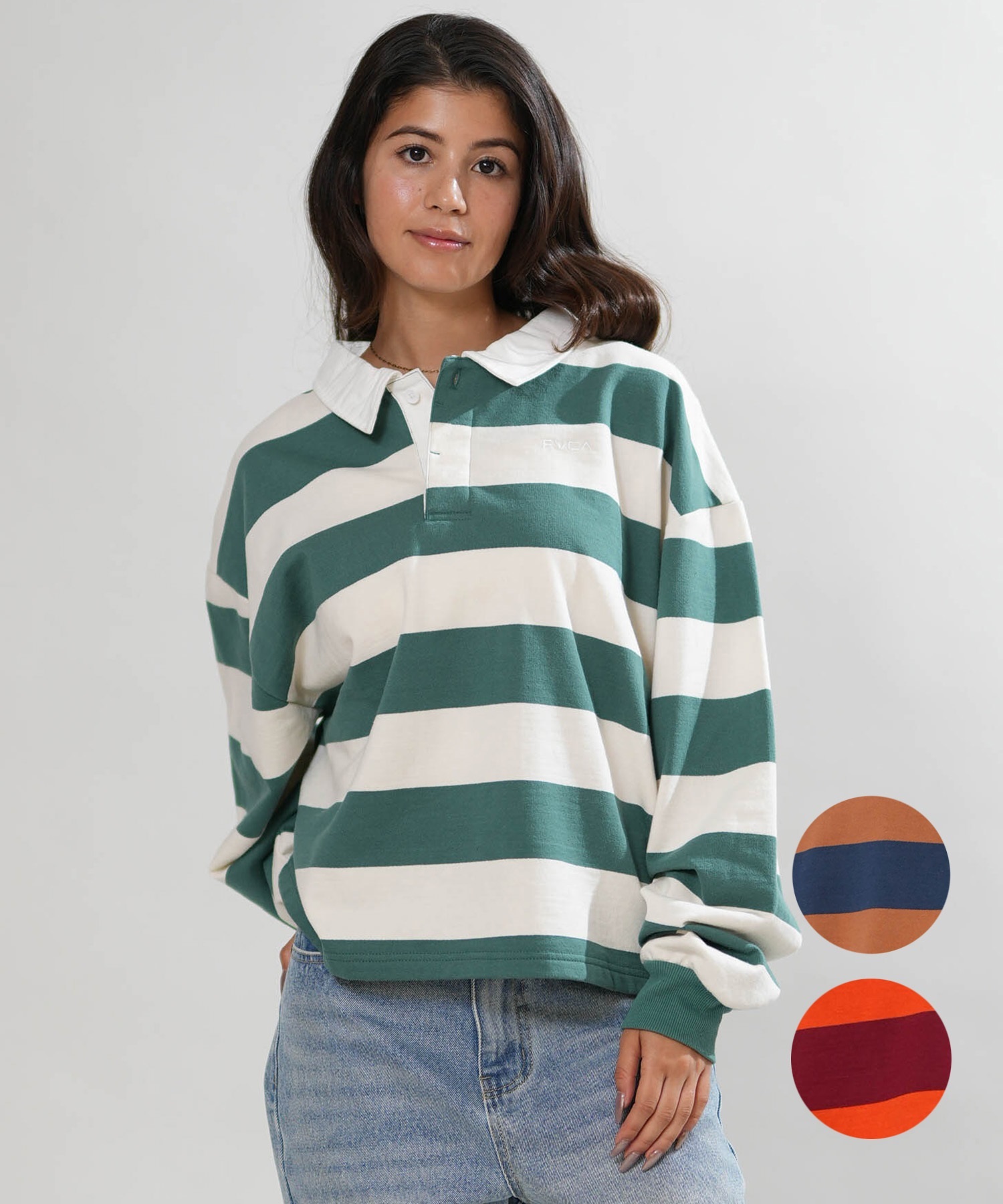 RVCA ルーカ 長袖 Tシャツ ロンT レディース ボーダー CROPPED RUGBY