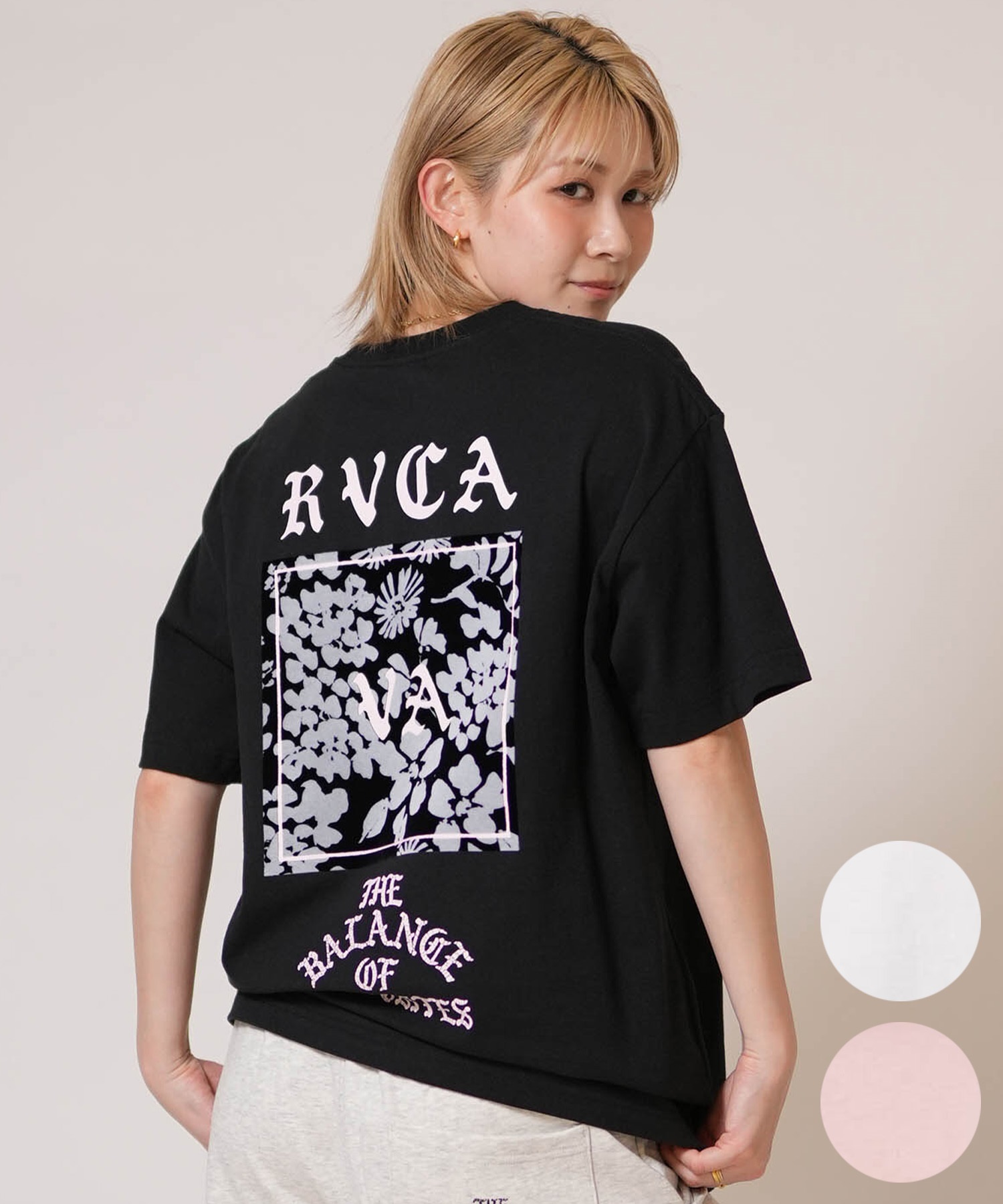 RVCA ルーカ 半袖 Tシャツ レディース バックプリント DAISY VA BOX LOGO LOOSE FIT SS TEE BG043203(BLK-S)