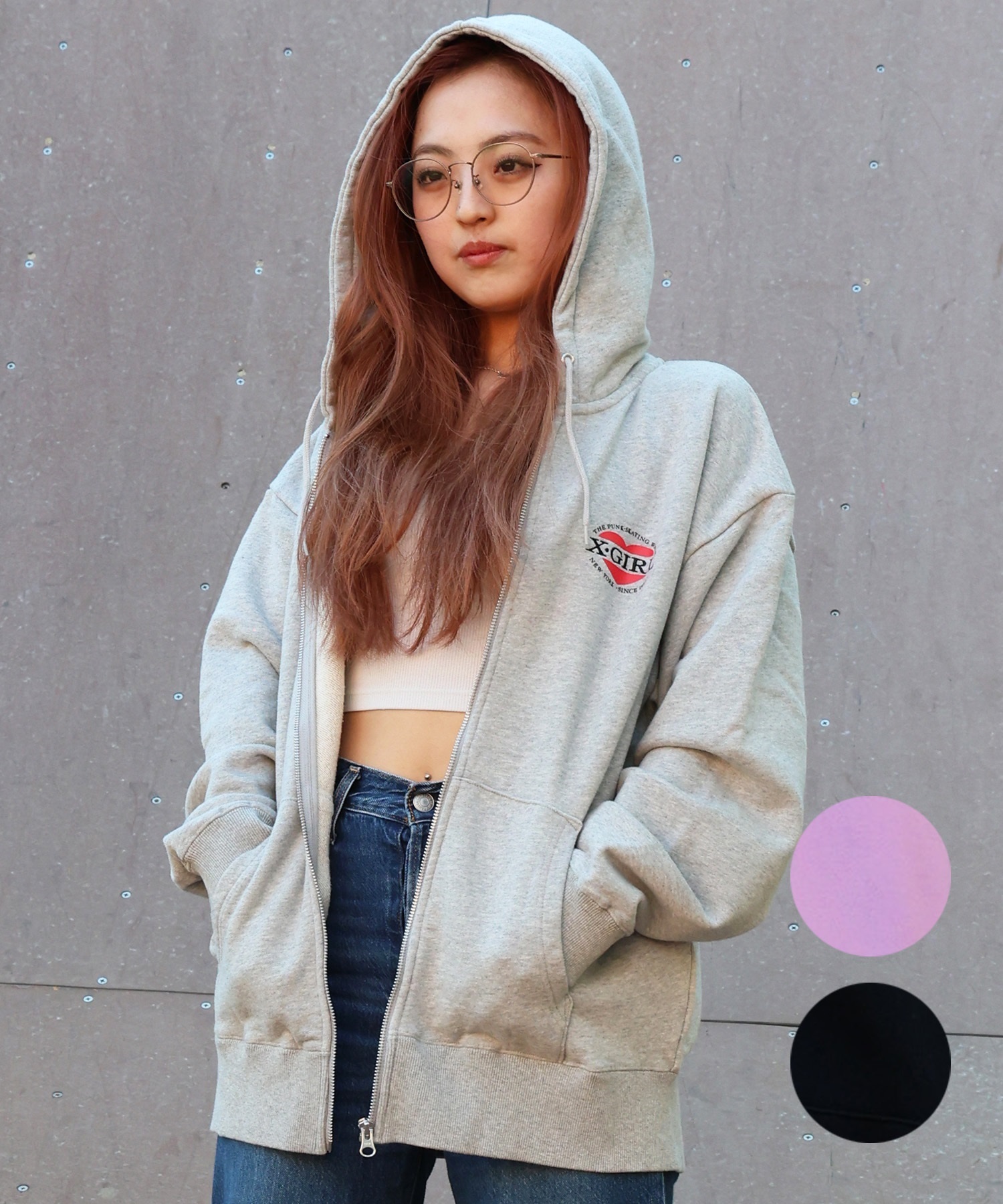 X-GIRL エックスガール ジップアップ パーカー レディース オーバー