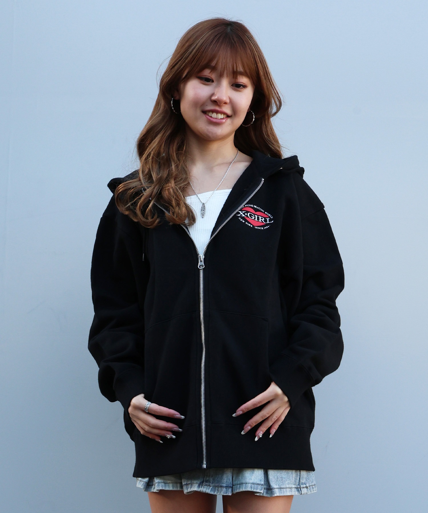 V12 ジップアップパーカー　レディース　Sサイズ X-GIRL エックスガール ジップアップ パーカー レディース オーバー