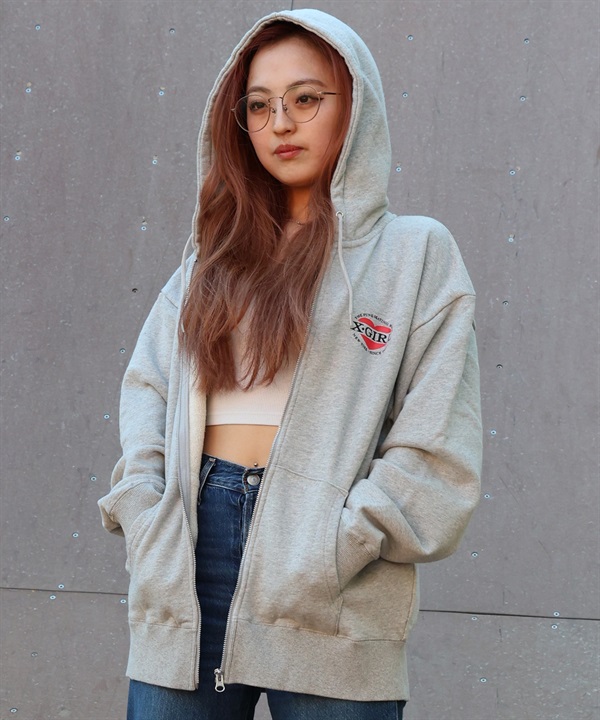 X-GIRL エックスガール ジップアップ パーカー レディース オーバーサイズ HEART LG ZIP SWT HD 105254012028