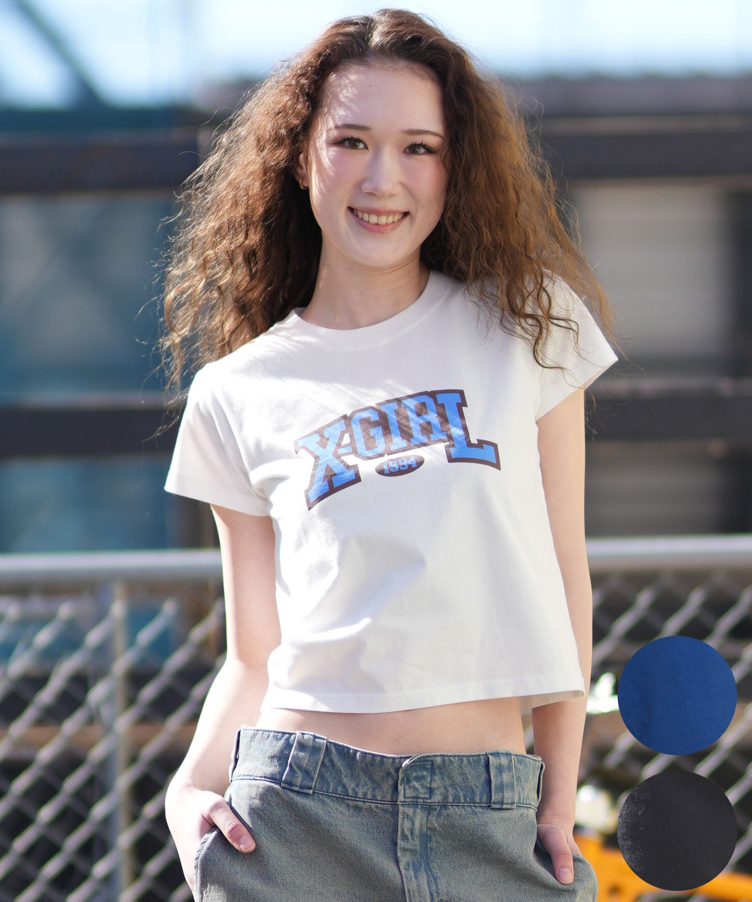 X-GIRL エックスガール 半袖 Tシャツ レディース クロップド丈