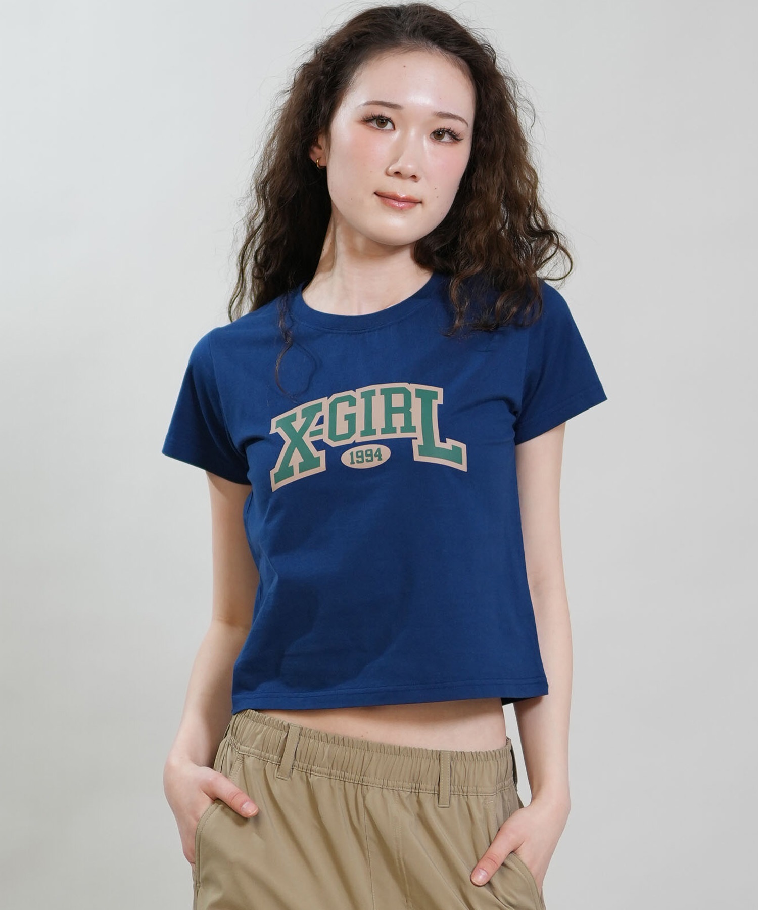 X-GIRL エックスガール 半袖 Tシャツ レディース クロップド丈