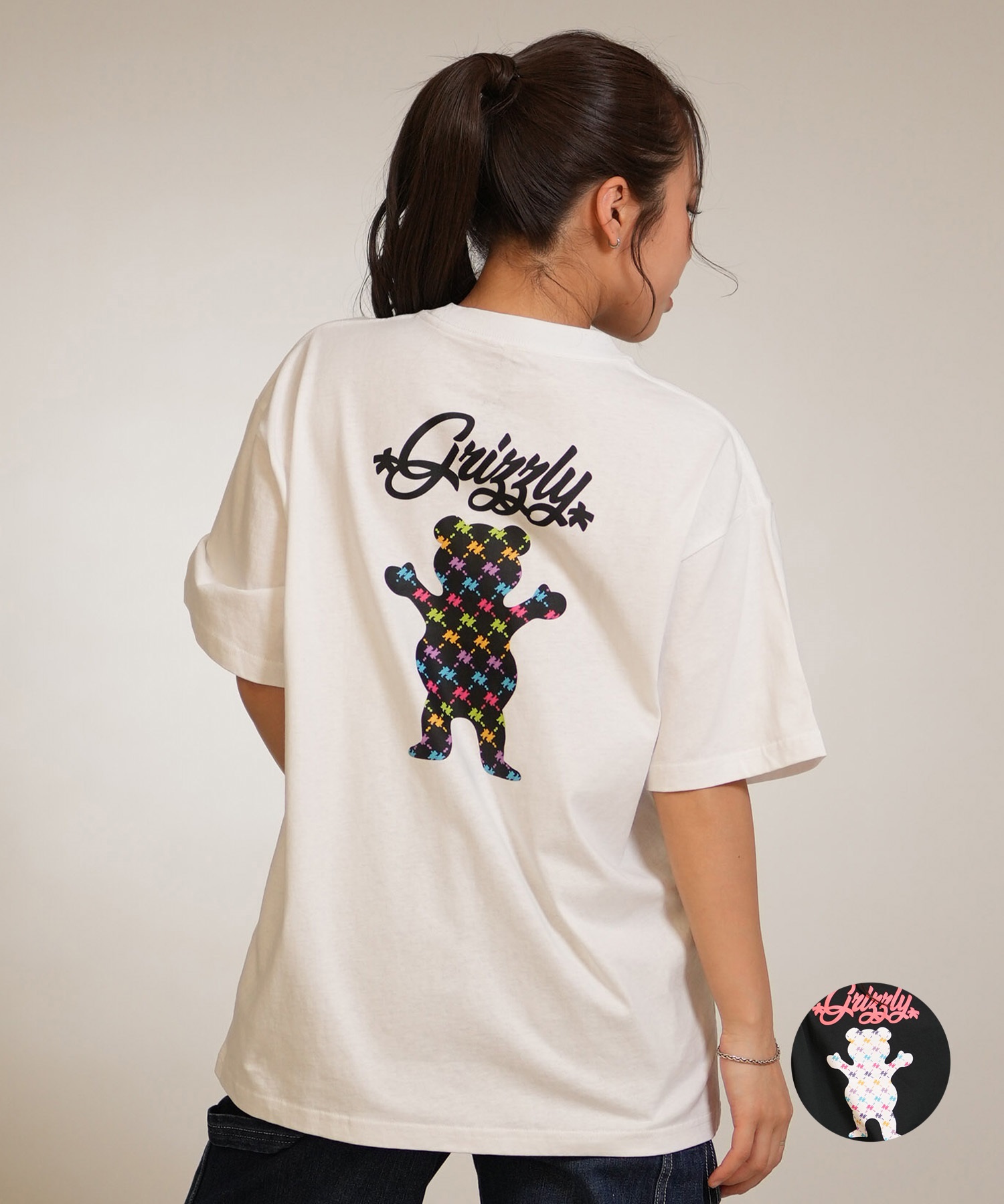 【サル（同封NG）】　りょくみ　パンツ　Tシャツ GRIZZLY グリズリー 半袖 Tシャツ レディース バックプリント PUZZLE