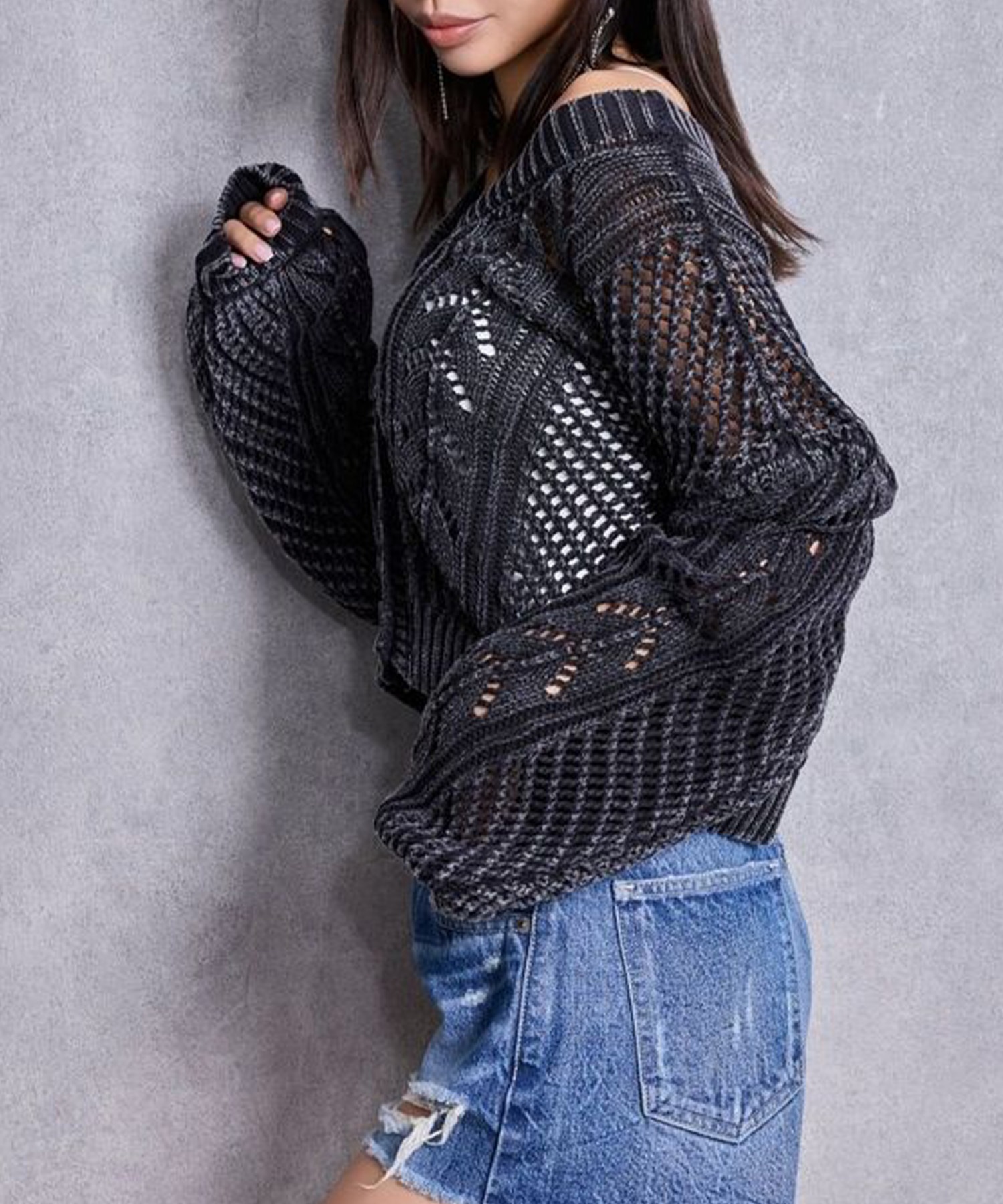 GYDA ジェイダ カーディガン レディース クロップド丈 ショート丈 2WAYメッシュブリーチニットトップス 72622602201(BLK-FREE)