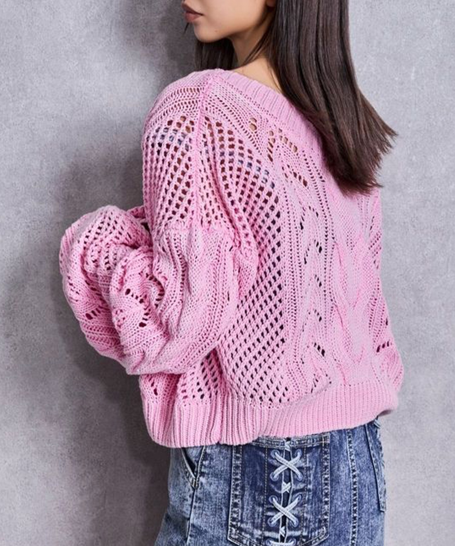 GYDA ジェイダ カーディガン レディース クロップド丈 ショート丈 2WAYメッシュブリーチニットトップス 72622602201(PNK-FREE)