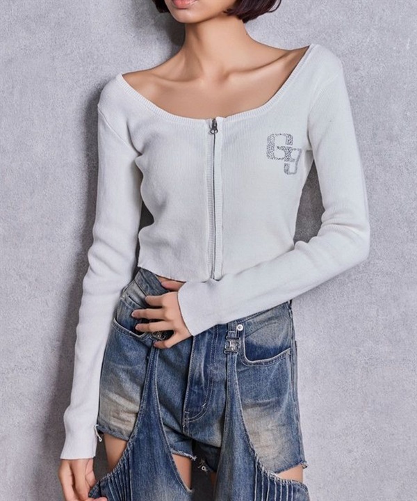 GYDA ジェイダ ジップアップ ニット レディース クロップド丈 ショート丈 ZIPブリーチニットショートトップス 72622650901