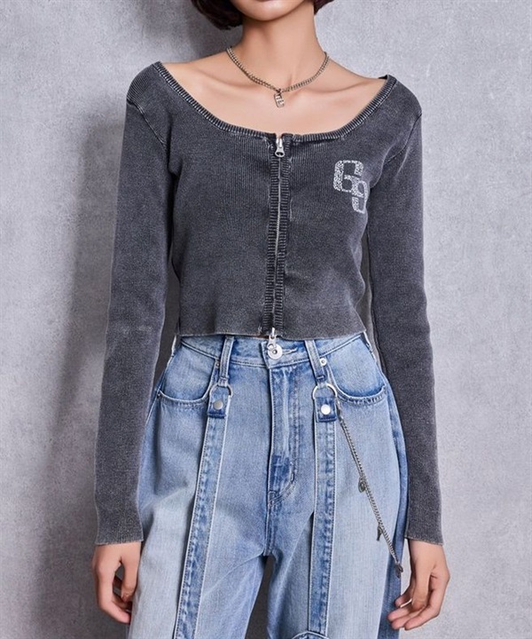 GYDA ジェイダ ジップアップ ニット レディース クロップド丈 ショート丈 ZIPブリーチニットショートトップス 72622650901