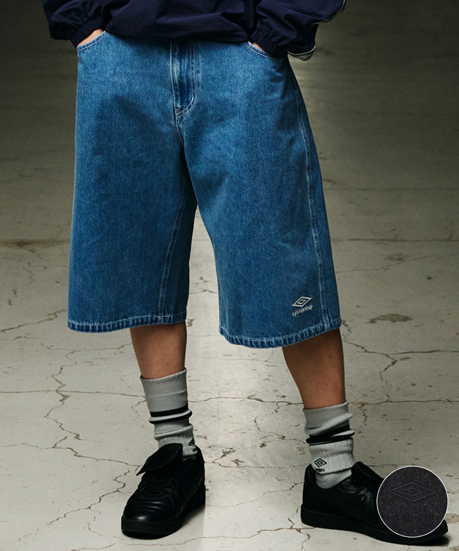 【予約商品 5月上旬より順次発送】UMBRO アンブロ × ALAN SHIRAHAMA デニムショーツ UM26SSAL-PT03(BLACK-M)