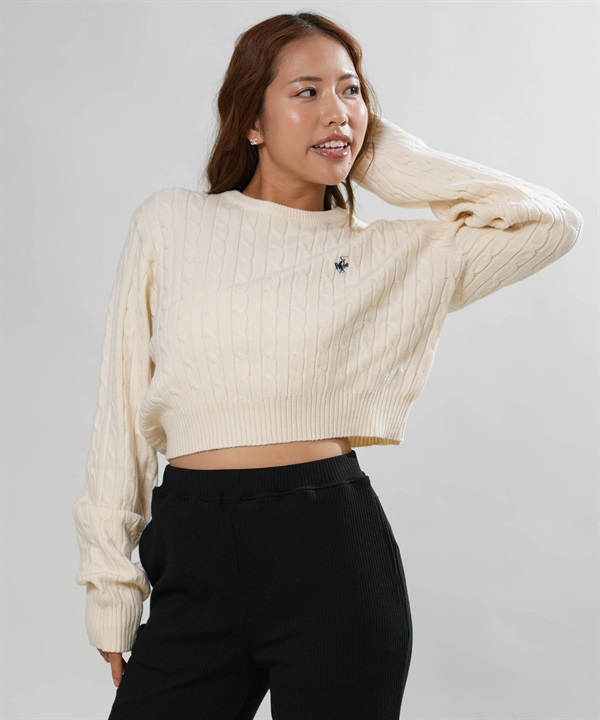 BEVERY HILLS P.C ビバリーヒルズポロクラブ ニット セーター レディース ケーブルアミクロップドニット 6487-0754