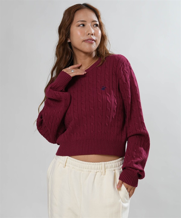 BEVERY HILLS P.C ビバリーヒルズポロクラブ ニット セーター レディース ケーブルアミクロップドニット 6487-0754