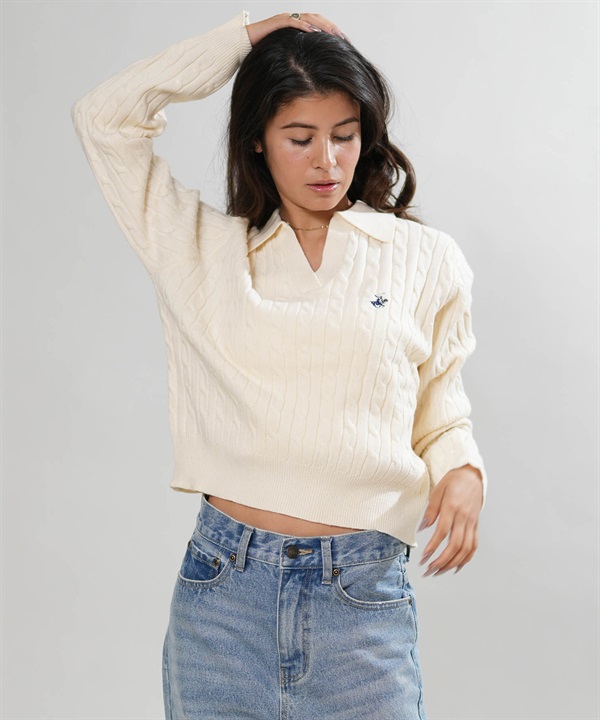 BEVERY HILLS P.C ビバリーヒルズポロクラブ ニット セーター レディース ケーブルアミスキッパーポロ 6487-0755