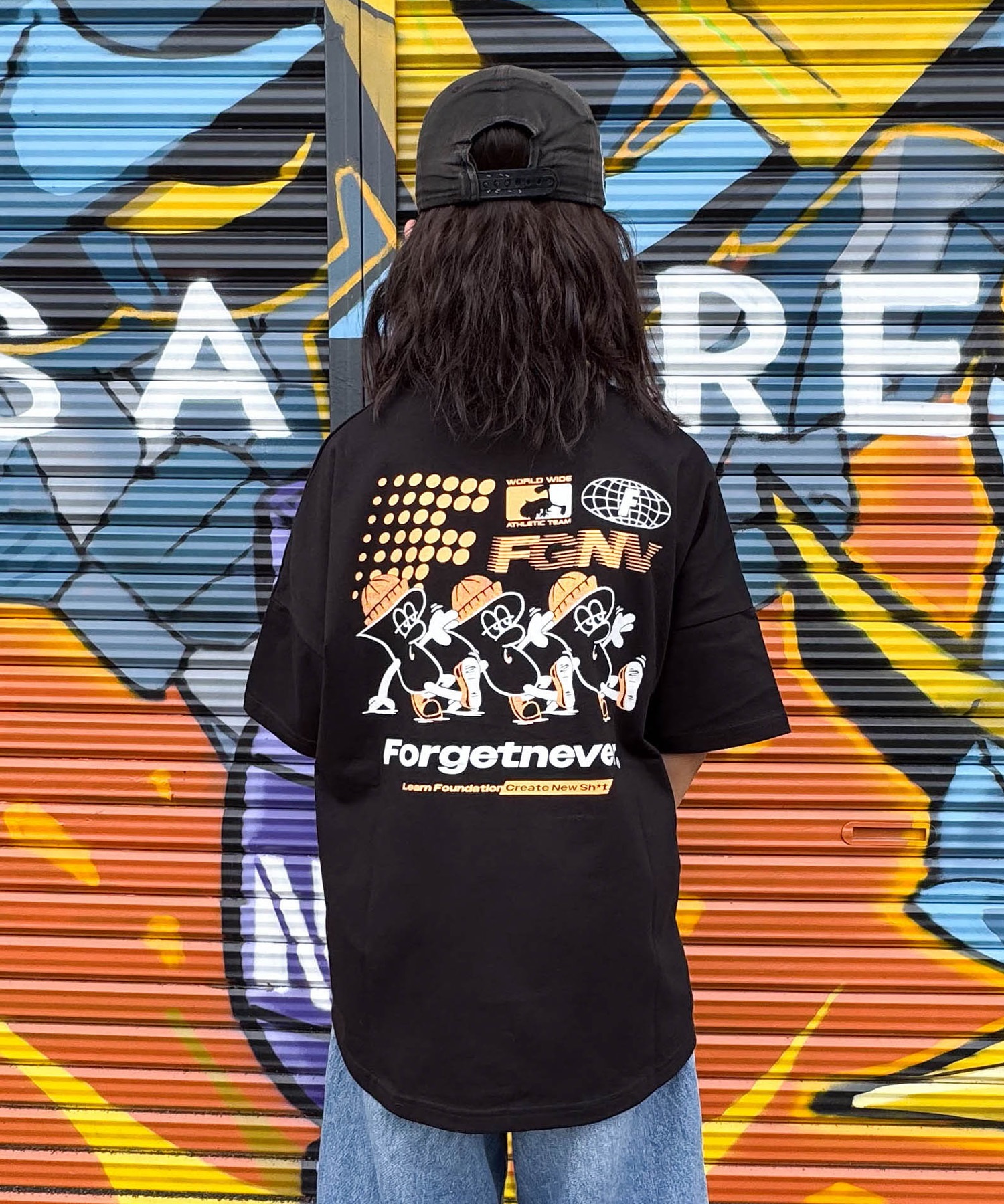 FORGET NEVER フォーゲットネバー 半袖 Tシャツ キッズ ジュニア 子供 グラフィックTシャツ 263OO3ST942FN ムラサキスポーツ限定(BLK-130cm)