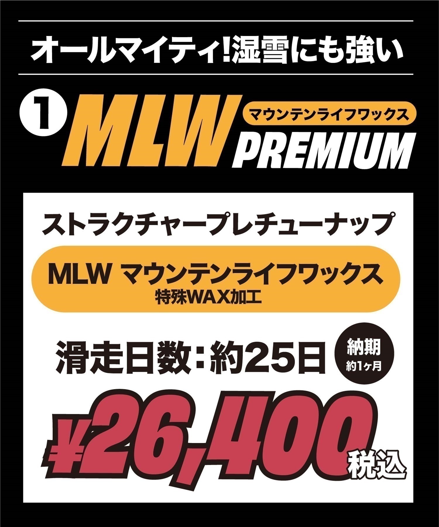 世界初！ワンシーズン持続WAX！特殊加工で滑走日数25日間、約400km以上