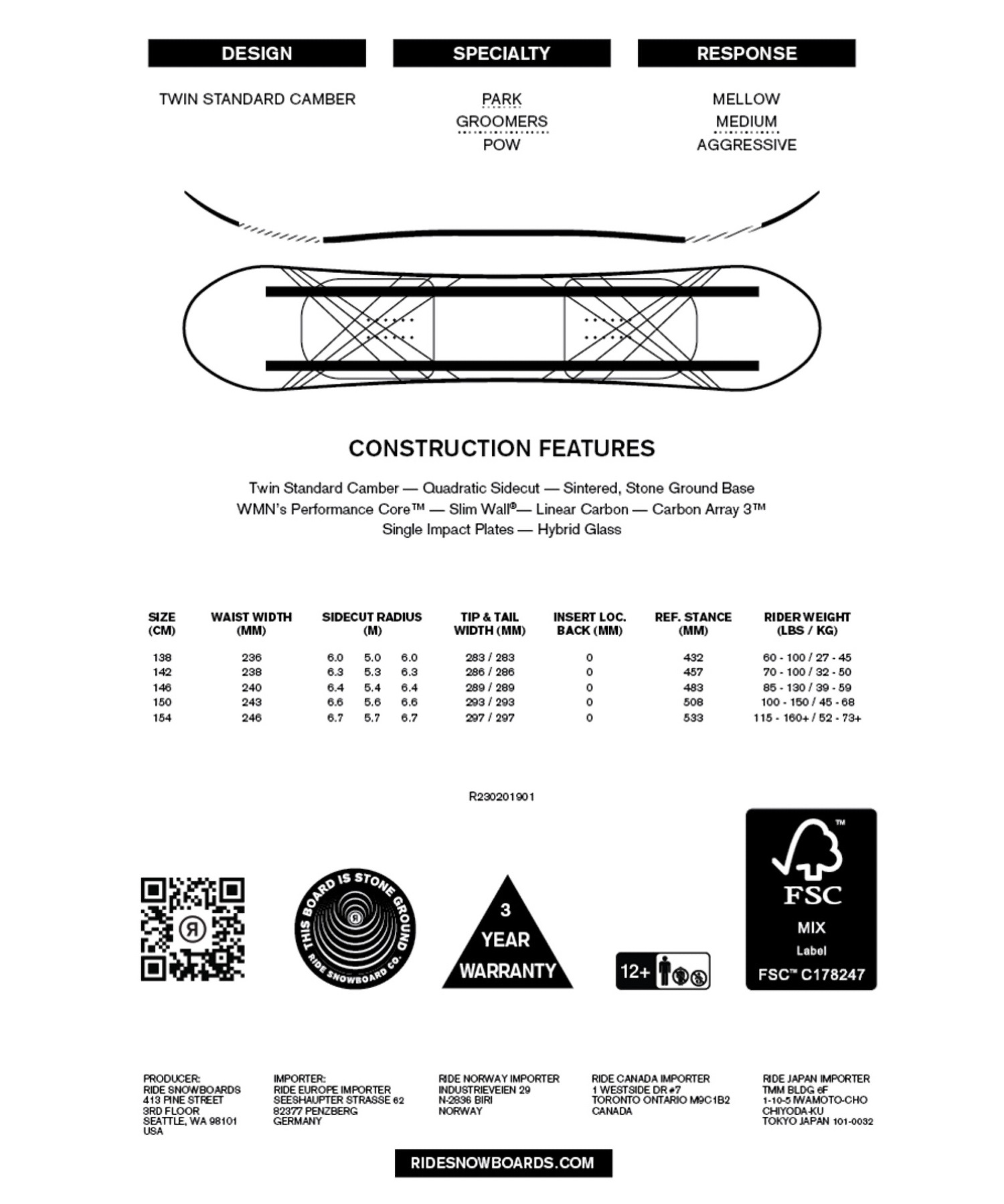スノーボード 板 レディース RIDE ライド SATURDAY 23-24モデル ムラサキスポーツ KK C2(SATURDAY-138cm)