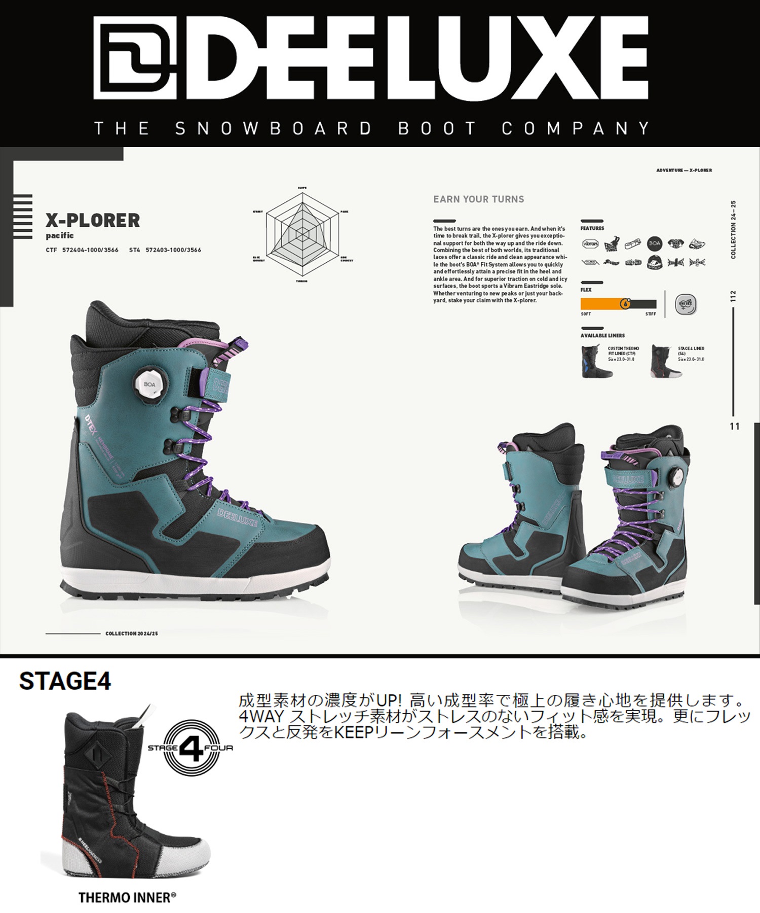 【早期購入】DEELUXE ディーラック スノーボード ブーツ ユニセックス STAGE4 X-PLORER ムラサキスポーツ 24-25モデル LL A19(PACFC-23.5cm)